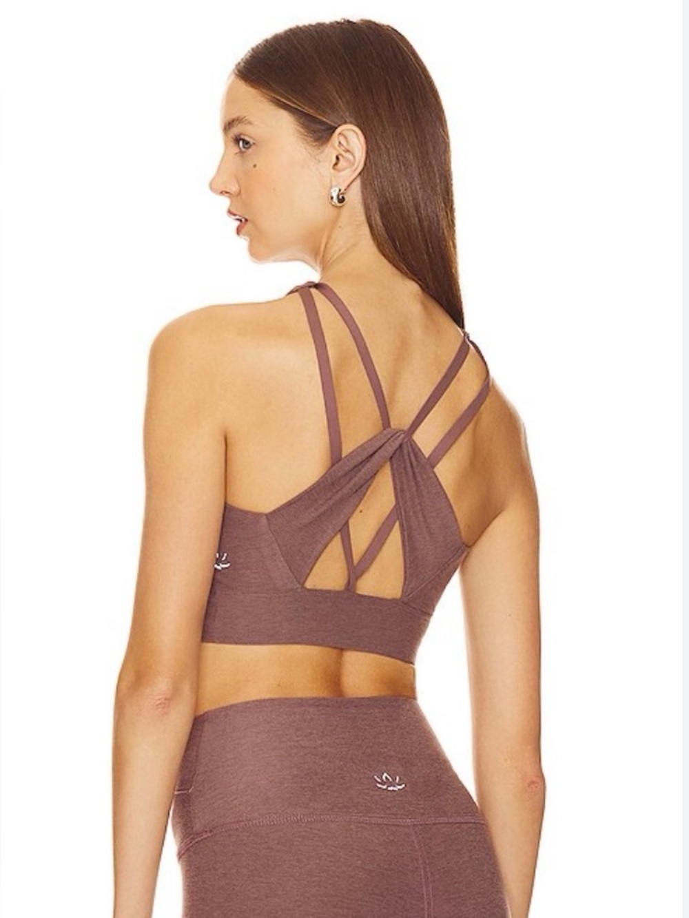 Beyond Yoga Women's Bow-Back Truffle Brown Longline Sports Bra
